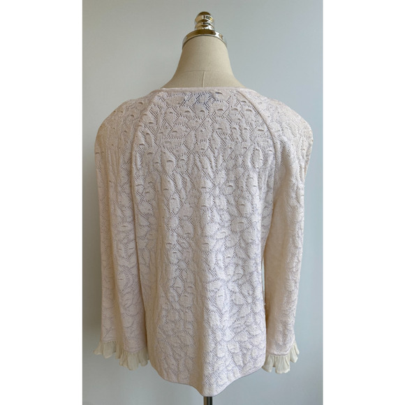 St. John Collection Ivory Cream Sweater Cardigan Pearl Buttons Ruffle Zip Sz M - Picture 6 of 7